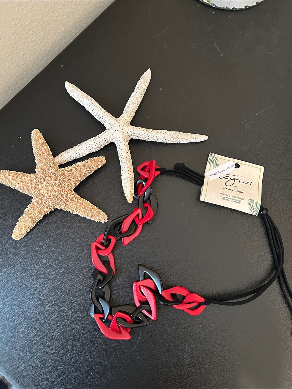 Tagua by Soraya Cedeño Red and Black Link Necklace.
